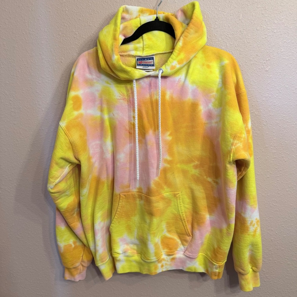Vintage Hanes Ultimate Cotton Tie Dye Hoodie PrintPro Medium Y2K
